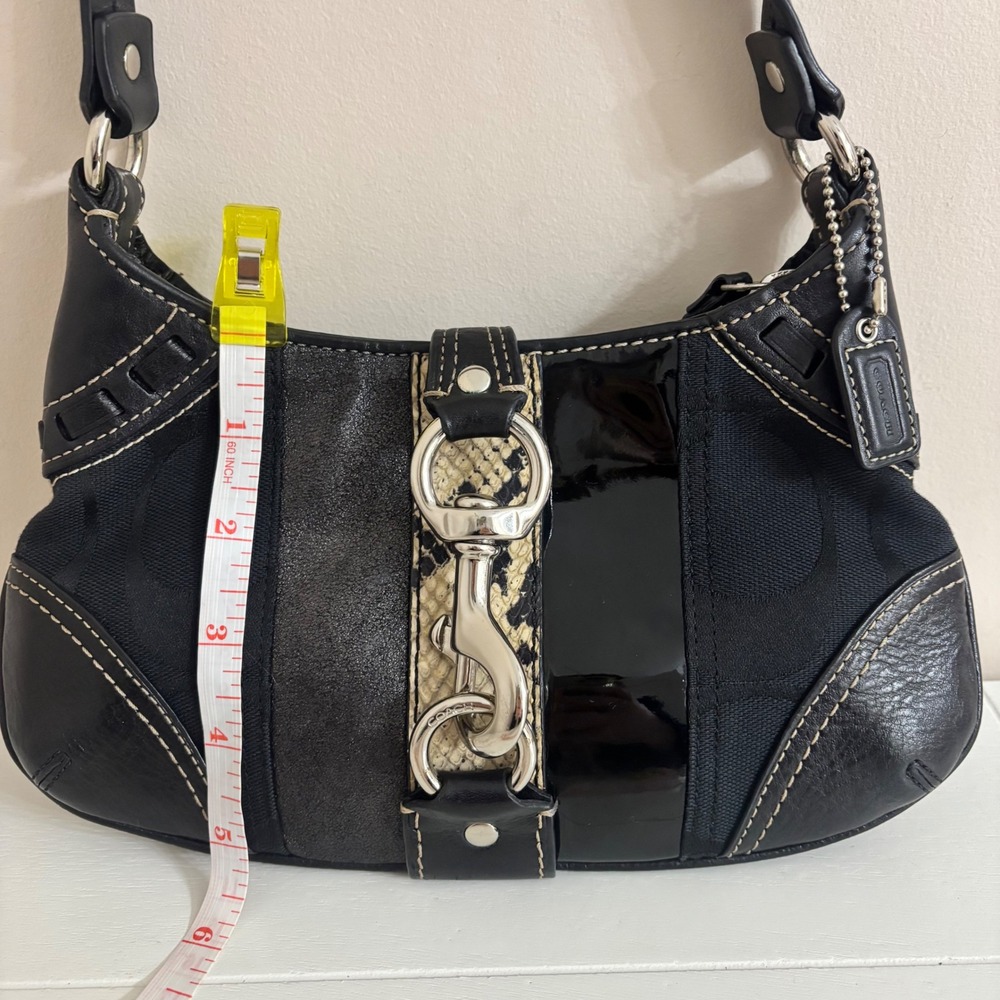 Coach Hampton Signature Mini Shoulder Bag Black Leather Snakeskin Baguette 10287 - Picture 10 of 10